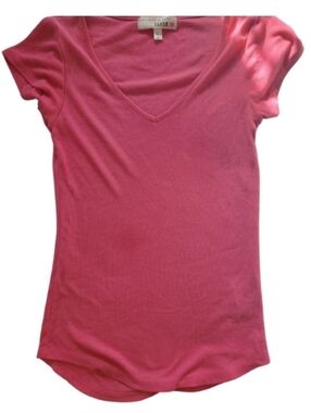 Derek Heart Hot Pink Short-Sleeve V-Neck Ribbed Tee
